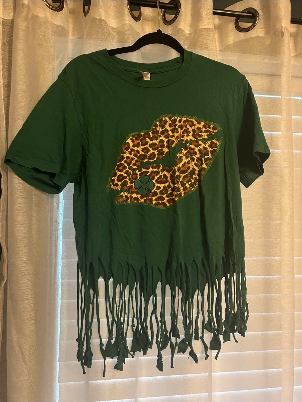 Bella Canvas Green Fringe Tee with Leopard Lips Graphic